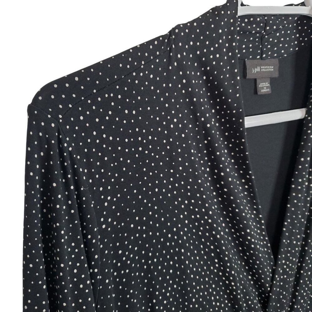 J Jill Wearever Size 1X Dress Micro Polka Dot Long Sleeve Light Knit Mock Wrap - Picture 7 of 10